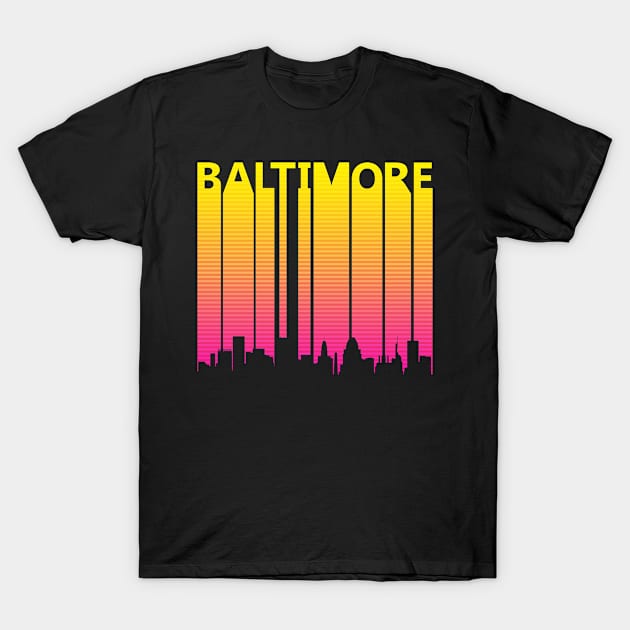 Retro 1980s Baltimore Skyline Silhouette T-Shirt by GWENT